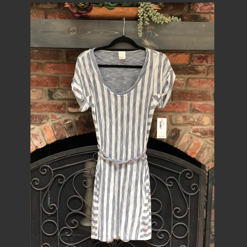 Ella Moss steel blue/white striped shift dress